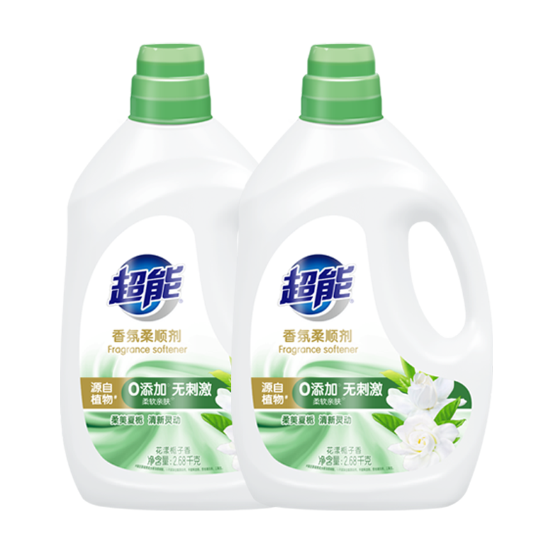 超能香氛柔顺剂2.68kg×2瓶花漾栀子去皱柔软亲肤儿童10.72斤 39.7元