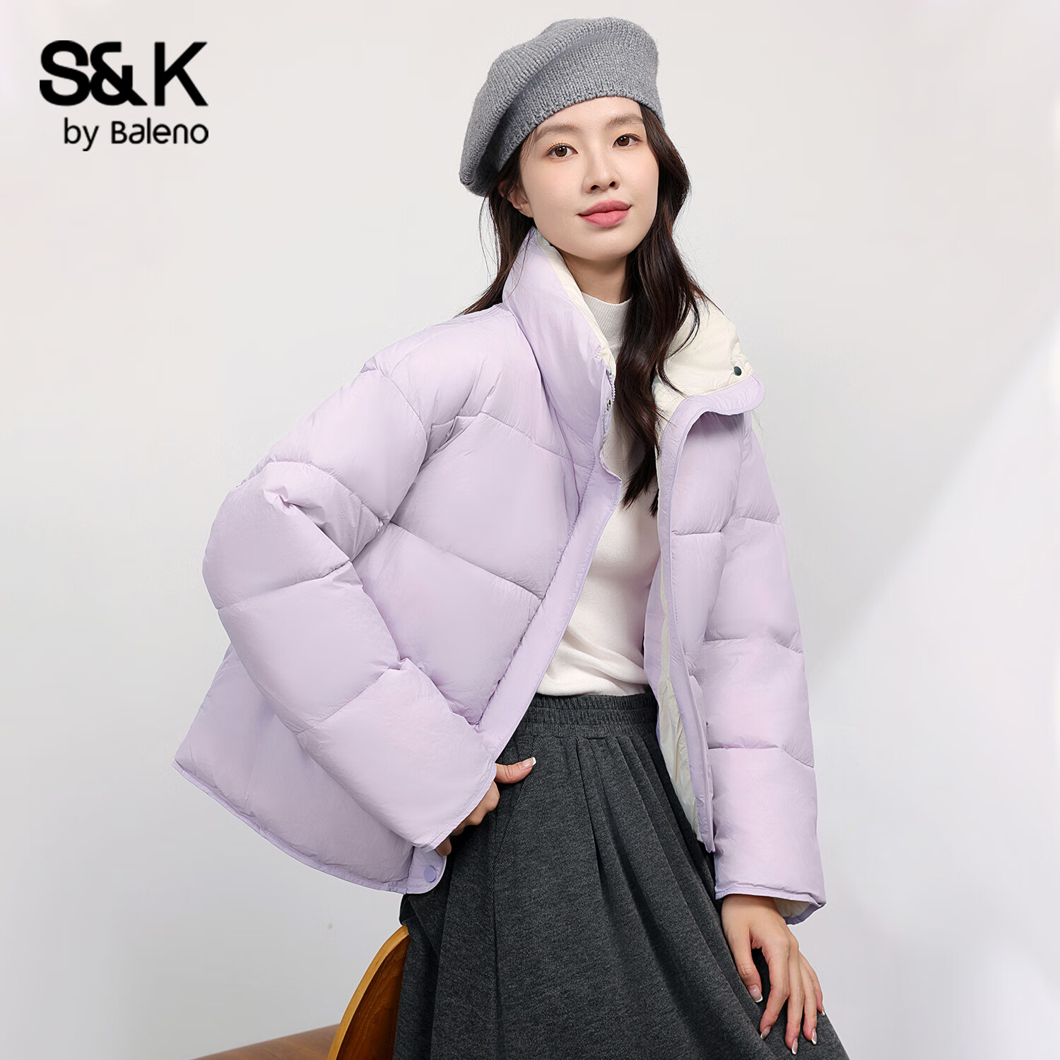 【补贴89.9包邮】班尼路 S&K系列女士短款立领棉服 纯色浅紫 204.9元