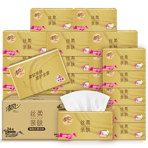 【李昀锐同款】清风抽纸丝柔金装4层加厚家用餐巾纸面巾纸巾整箱