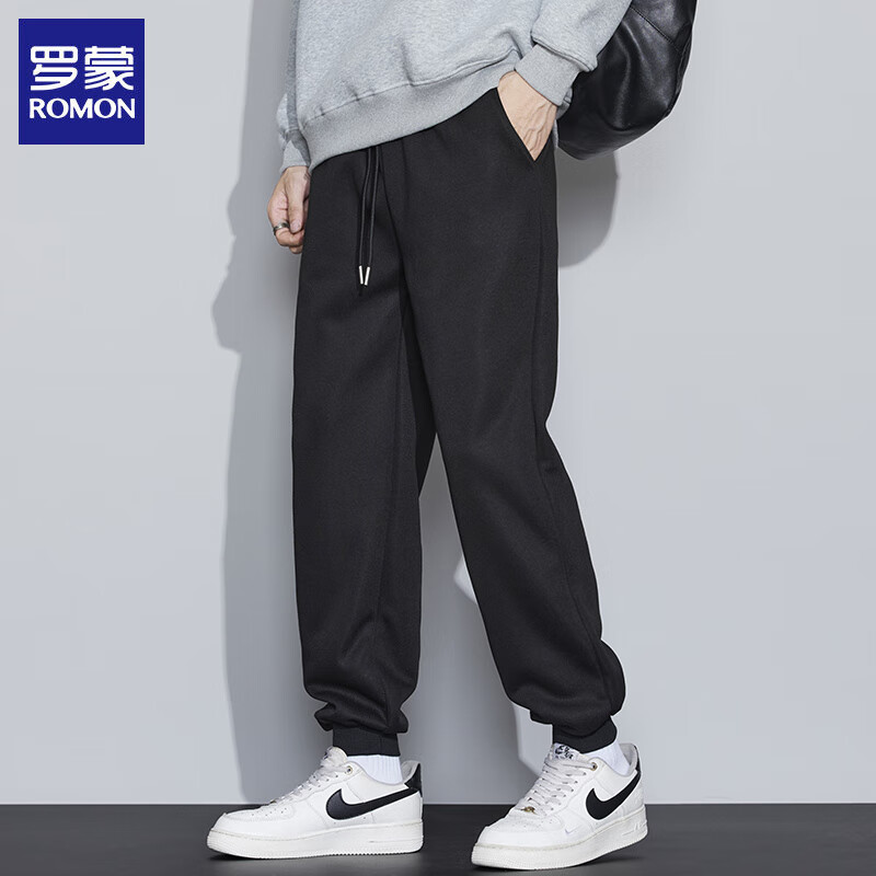 罗蒙（ROMON）休闲卫裤束脚运动长裤 黑色 54元