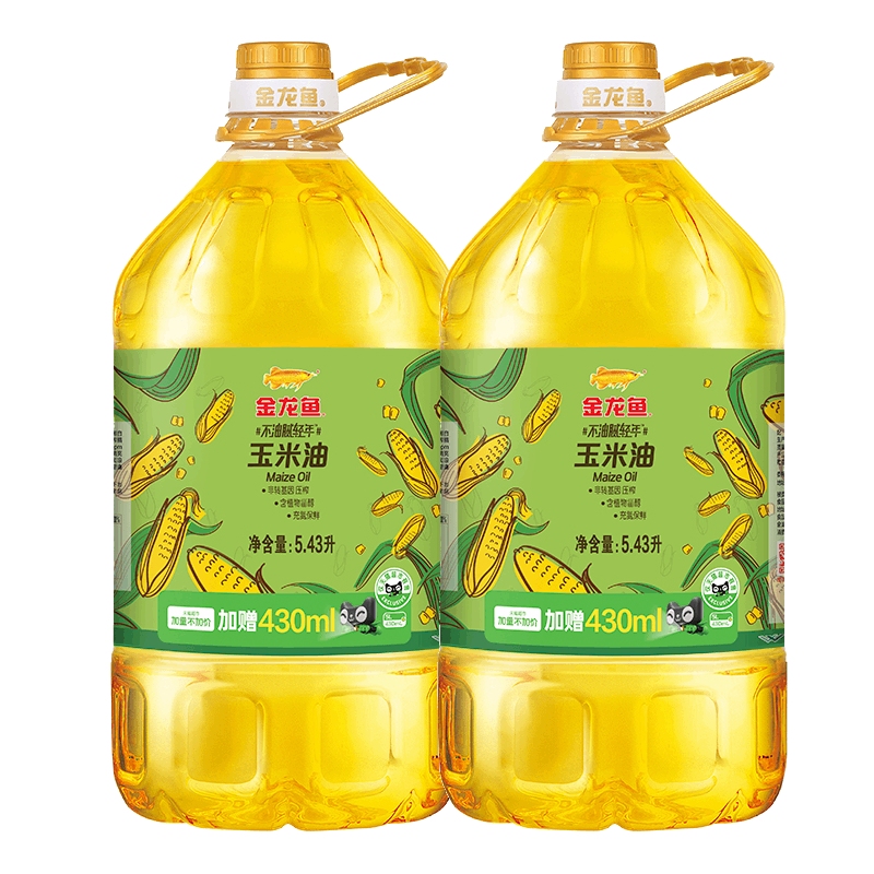 【加量不加价】金龙鱼不油腻轻年玉米油5.43L*2桶非转基因食用油 85元