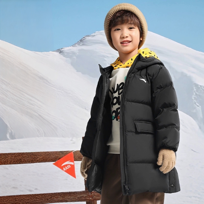 蓬蓬羽-安踏儿童小童中长款羽绒服2025冬新款舒适保暖四防厚外套 228元