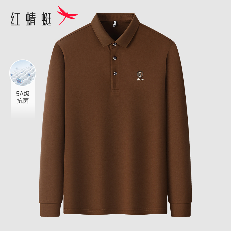 红蜻蜓中年男士翻领长袖T恤秋季新款商务休闲亲肤透气爸爸装Polo 39.9元