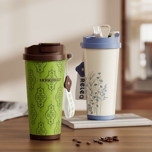 物生物智能双饮保温杯女生陶瓷内胆保冷咖啡杯外出吸管水杯子礼物