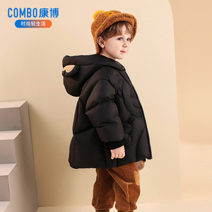 康博童装可爱新款中长款羽绒服加厚男童洋气保暖女童冬装连帽外套