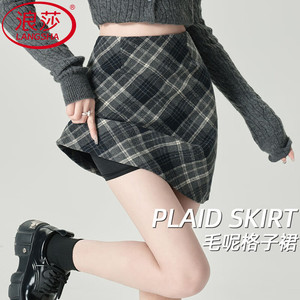 【44.9包邮】浪莎 女士修身毛呢包臀裙 深灰小格 M