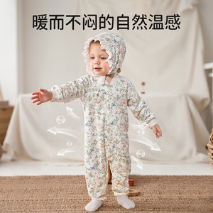 欧孕婴儿夹棉连体衣秋冬保暖男女宝宝衣服哈衣纯棉加厚爬爬服暖姜