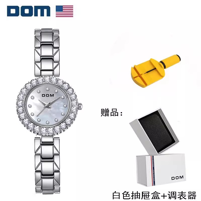 DOM腕表 简约日月星辰贝母满钻石英防水女士手表G-1361 Y 29.9元
