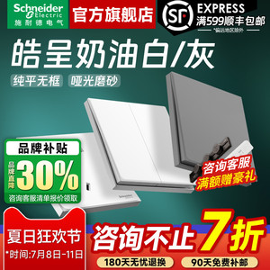 施耐德开关插座官方旗舰店皓呈/珍铂白超薄斜五孔带开关双usb插座