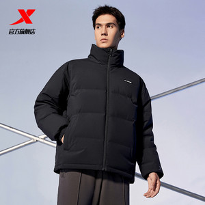 特步立领羽绒服男女款冬季新款情侣运动上衣短款保暖棉服防风外套