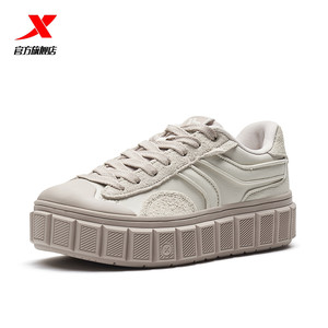 特步秋冬男鞋厚底增高情侣休闲鞋运动鞋女鞋子平底鞋革面加绒棉鞋