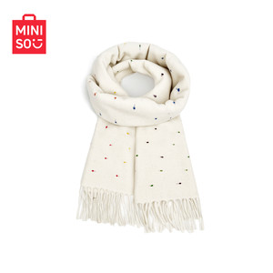 MINISO名创优品彩虹糖豆白色围巾冬季韩系氛围感加厚学生保暖围脖