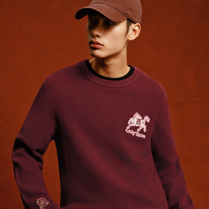 【马年新年款】杰克琼斯男装红色含棉毛衣合体刺绣本命年针织衫