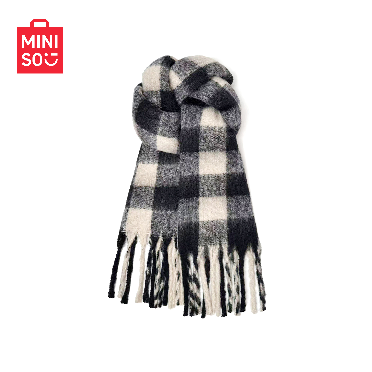 MINISO名创优品黑白格围巾女冬季2025新款百搭韩版高级感披肩围脖 39.9元