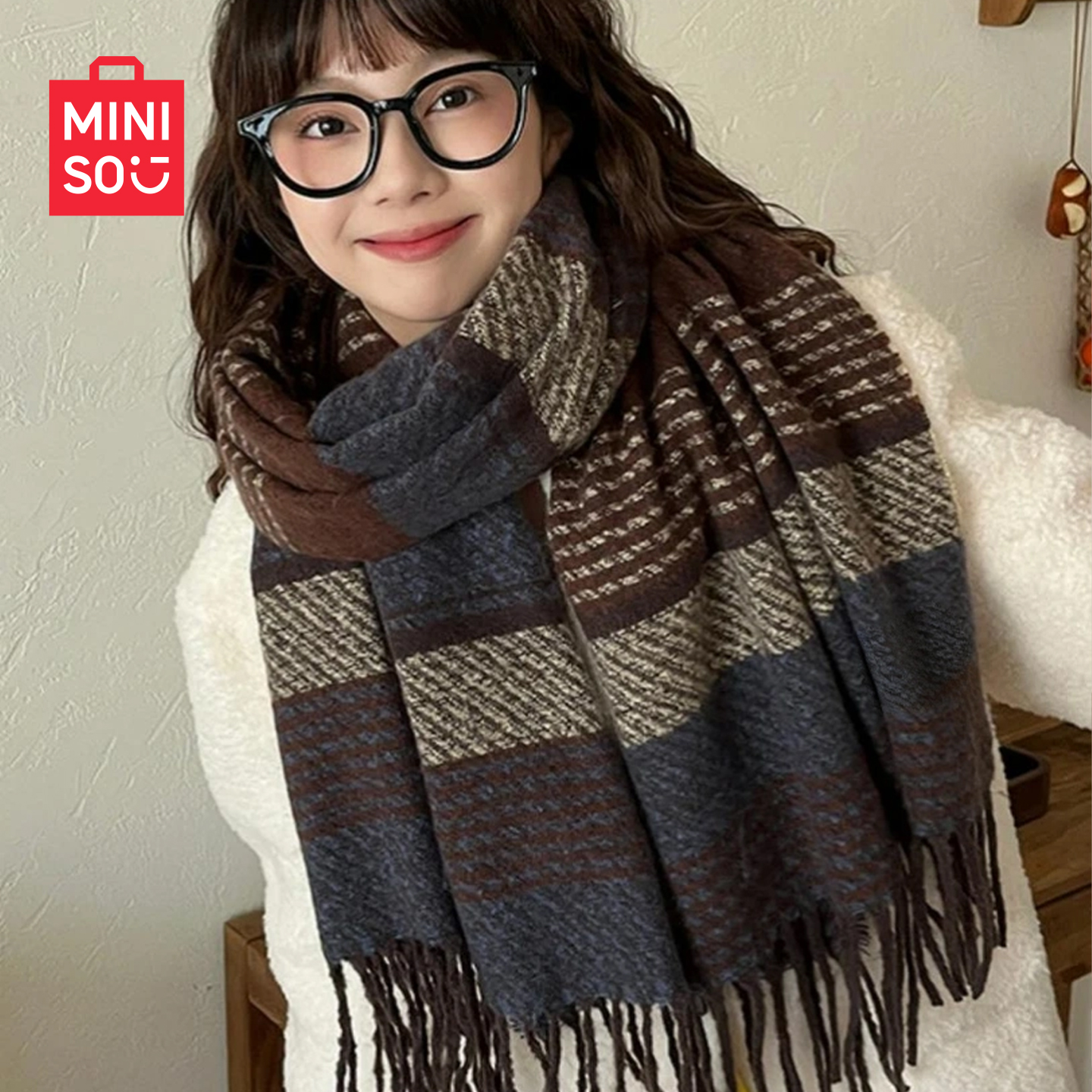 MINISO名创优品围巾男女秋冬季2025新款格子韩系英伦风披肩高级感 39.9元