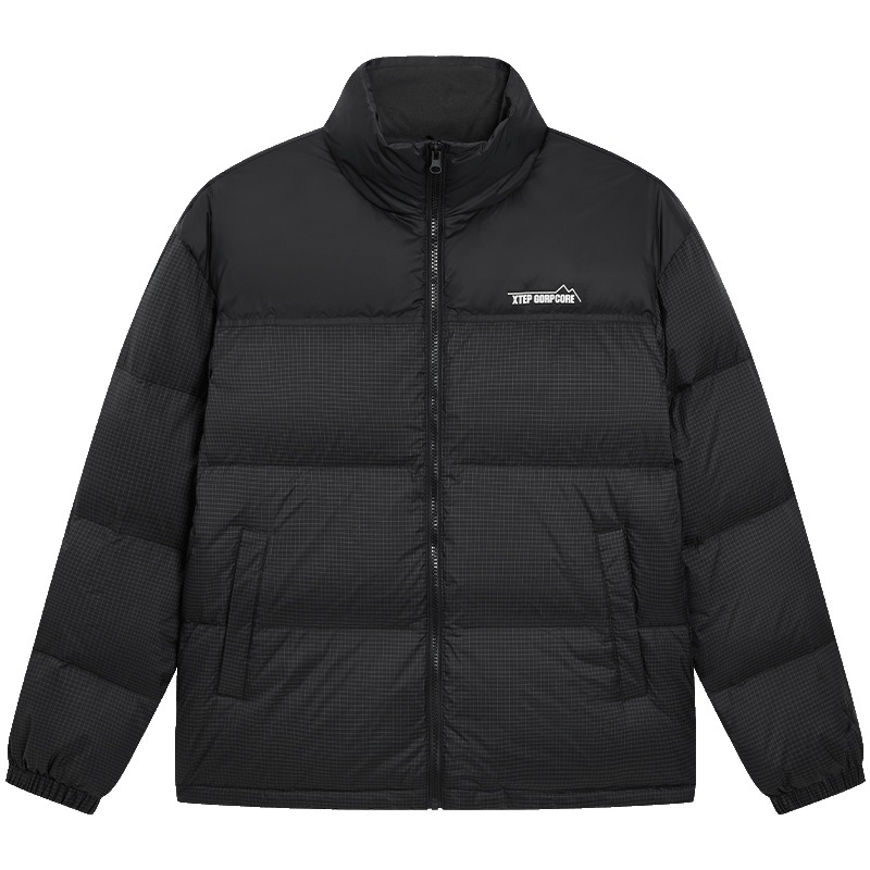 特步立领羽绒服男女款冬季新款情侣运动黑色上衣保暖棉服防风外套 229元