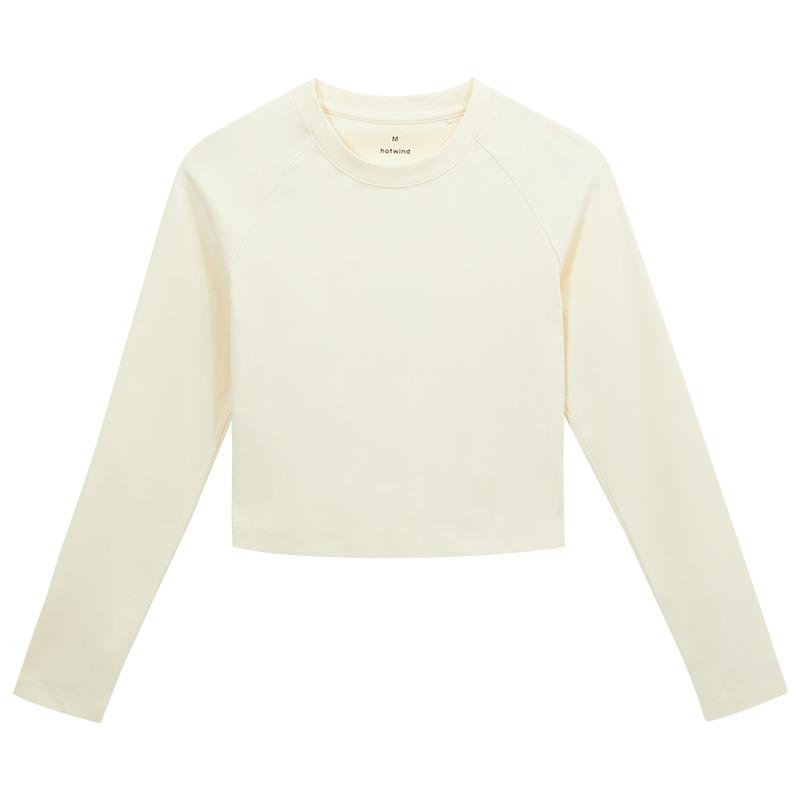 热风女装长T恤秋季女士长袖纯色上衣基础款长T恤修身圆领上衣 39元