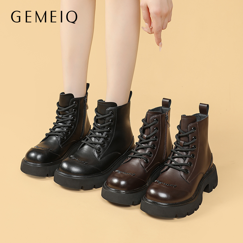 GEMEIQ/戈美其时尚百搭潮流厚底系带休闲清仓时装靴马丁靴女靴 76元