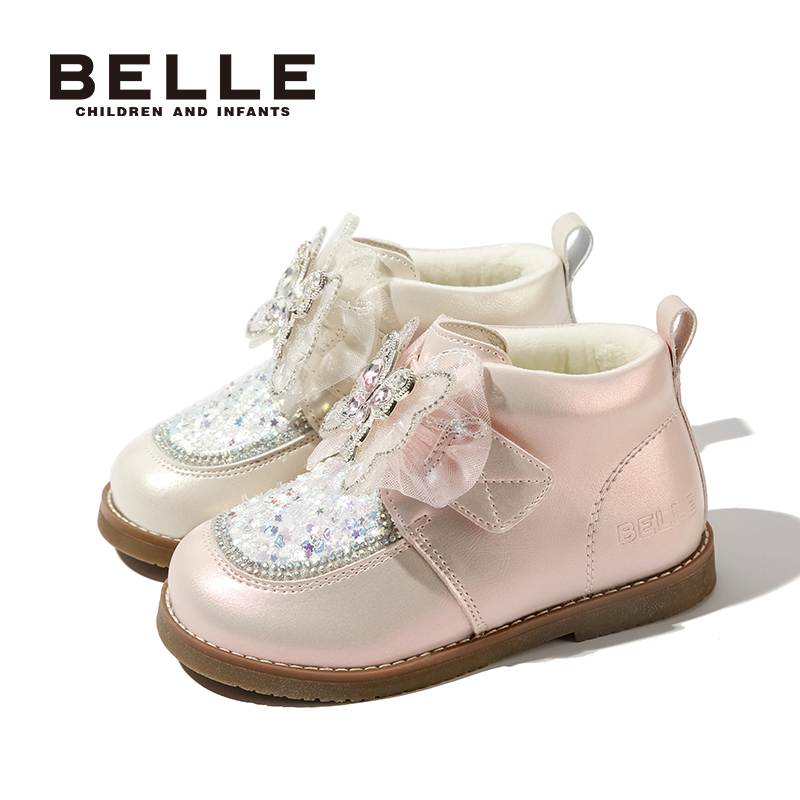 百丽童鞋幼童宝宝靴小女孩公主靴冬季新款女童棉鞋儿童加绒时装靴 169元