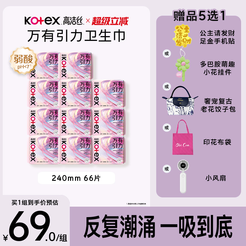【抢！赠品5选1】高洁丝万有引力卫生巾姨妈巾护垫量大防侧漏 93元