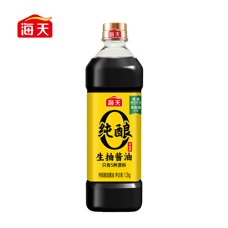 海天零添加酱油0添加纯酿生抽1.2kg 提鲜增味厨房调味 6.9元