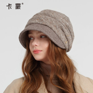 卡蒙帽子加厚保暖羊毛贝雷帽女英伦风堆堆帽防寒护耳针织帽毛线帽
