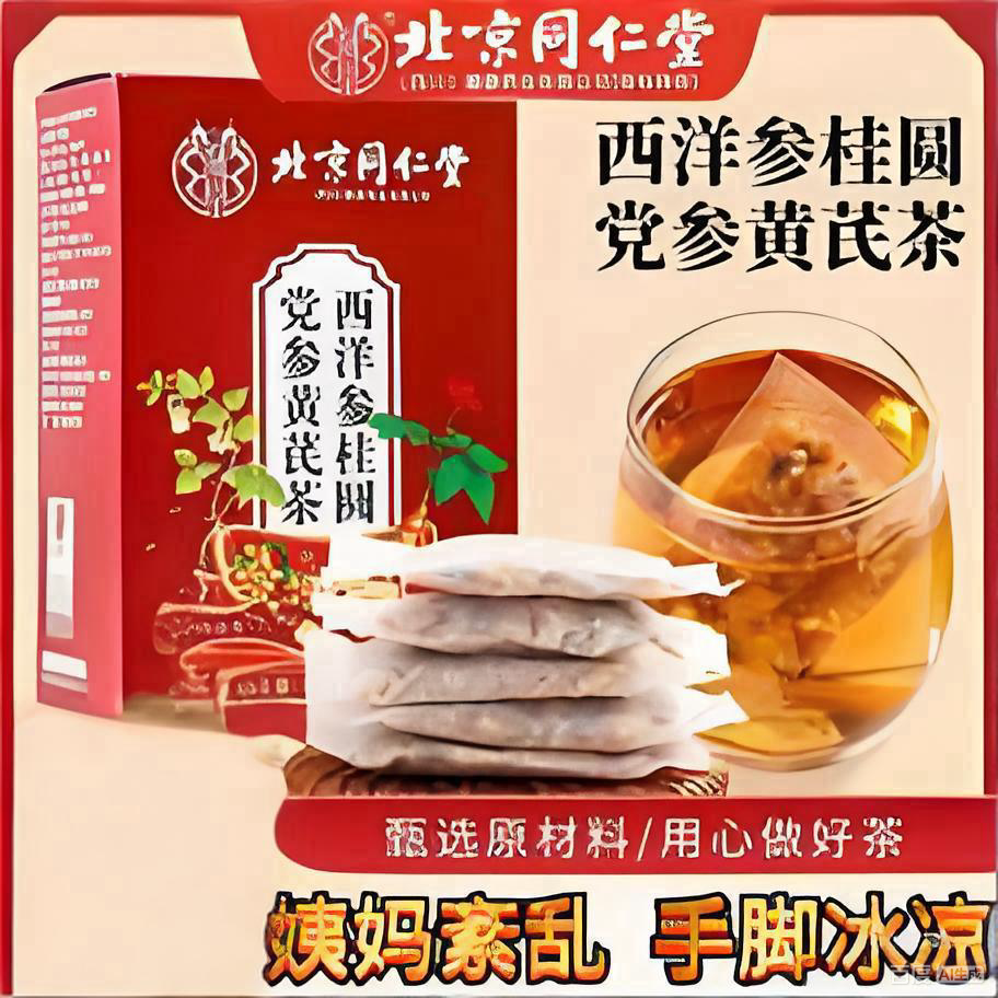 同仁堂 2盒 补气养血 西洋参桂圆党参养生茶 35.9元