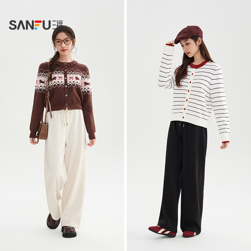 三福休闲裤子冬季2025新款宽松糯米裤松弛感直筒长裤女装512275 149元