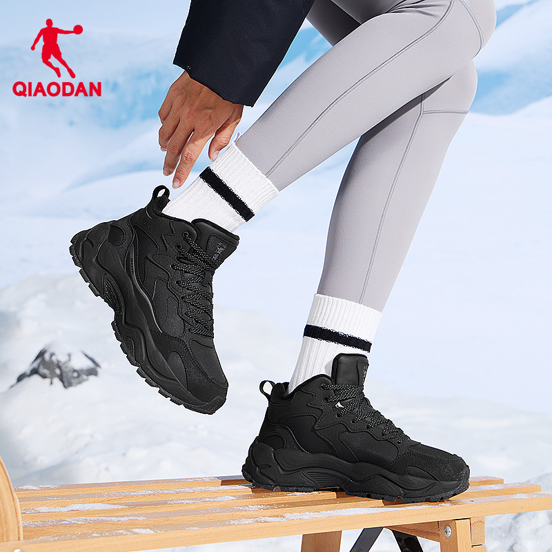 乔丹棉鞋女鞋2025冬季皮面防水高帮加绒保暖休闲鞋黑色户外运动鞋 179元