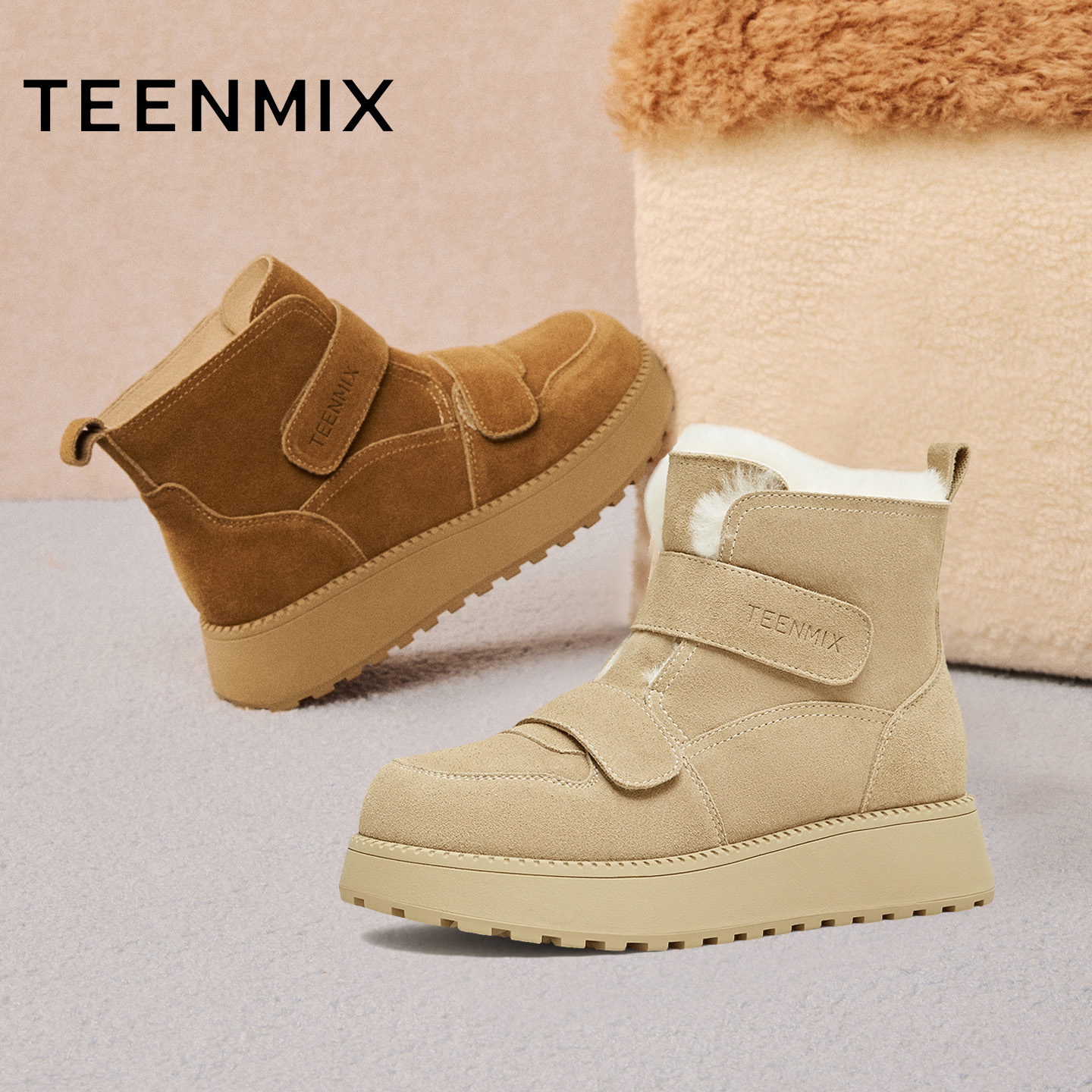 天美意复古厚底时装靴女鞋子加绒雪地靴棉鞋休闲短靴2025冬季新款 289元