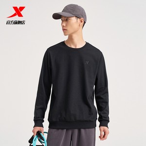 特步运动卫衣卫裤男款针织加绒保暖运动裤长裤圆领卫衣运动套头衫