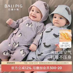 新生婴儿连体衣秋冬季加厚保暖爬爬服初生儿产房夹丝哈衣宝宝衣服