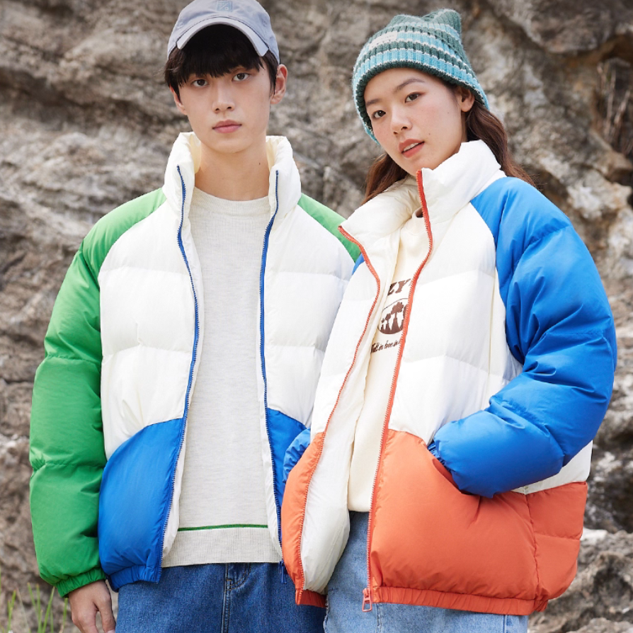 美特斯邦威25冬新款男女同款撞色复古潮流外套立领保暖鸭绒羽绒服 87.03元