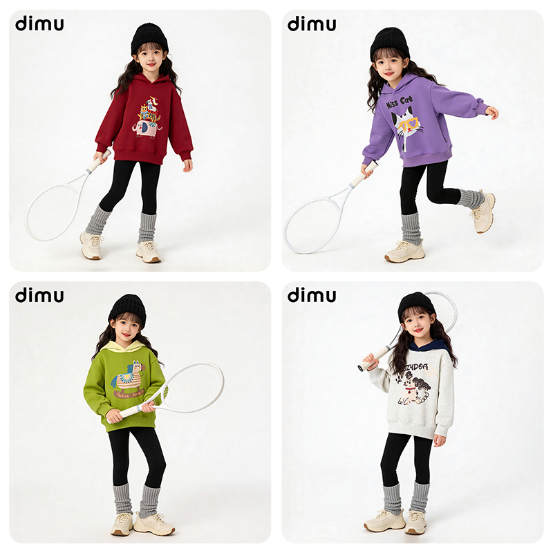 笛牧童装女童红色加绒卫衣2025新款秋冬季儿童加厚新年服女孩冬装 118元