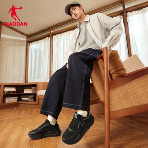 乔丹革面防水休闲鞋男运动鞋2025秋冬新款软底黑色学生老爹鞋男鞋