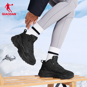 乔丹高帮加绒保暖棉鞋女鞋2025冬季皮面防水休闲鞋白色户外运动鞋