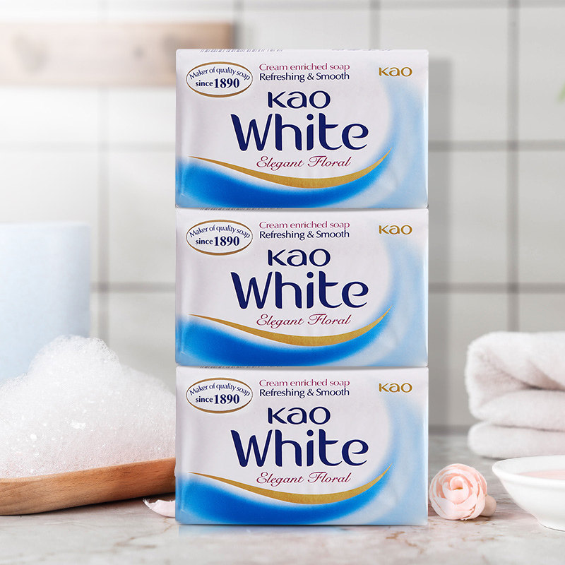 KAO/花王进口香皂优雅花香沐浴肥皂清洁滋润牛奶白130g*3块 10.9元