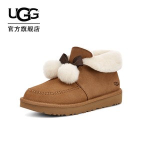 UGG冬季女士时尚舒适平底圆头蝴蝶结翻折鞋口懒人毛毛鞋 1153517