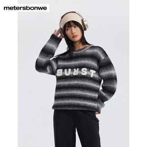 美特斯邦威渐变条纹毛衫男女同款美式复古高街毛衣时尚百搭上装