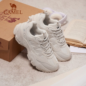 骆驼星尘休闲鞋女新款黑银运动鞋网面透气百搭厚底增高复古老爹鞋