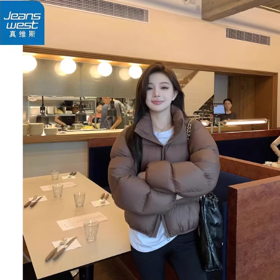 KYP真维斯女装肯豆风美拉德立领围脖短款男女加厚面包服秋冬美式 49元