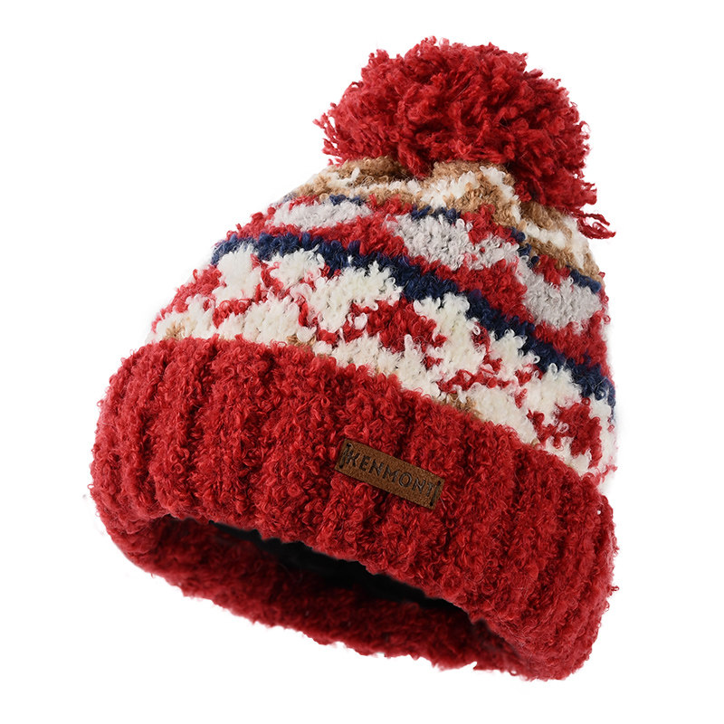 卡蒙帽子针织帽女冬帽提花可爱毛球护耳帽加厚保暖东北防寒毛线帽 185元