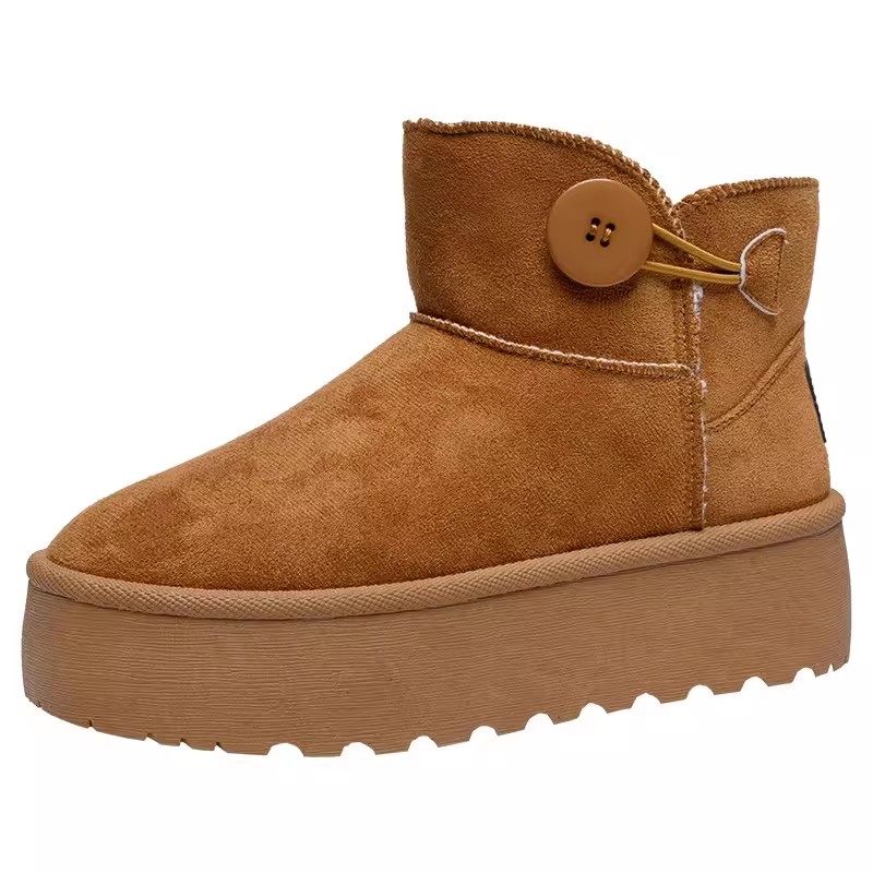 人本厚底雪地靴女2025冬季新款爆款加绒加厚皮毛一体保暖棉鞋短靴 23元