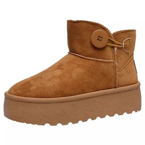 人本厚底雪地靴女2025冬季新款爆款加绒加厚皮毛一体保暖棉鞋短靴