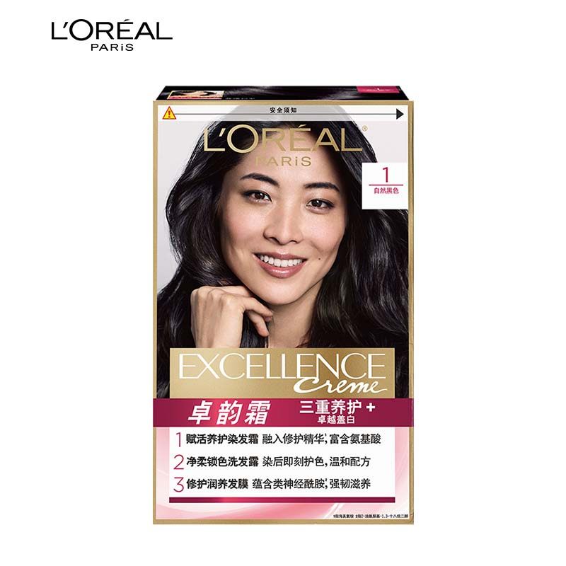 欧莱雅卓韵霜染发剂男女自然黑色棕色遮盖白发自己在家染发膏