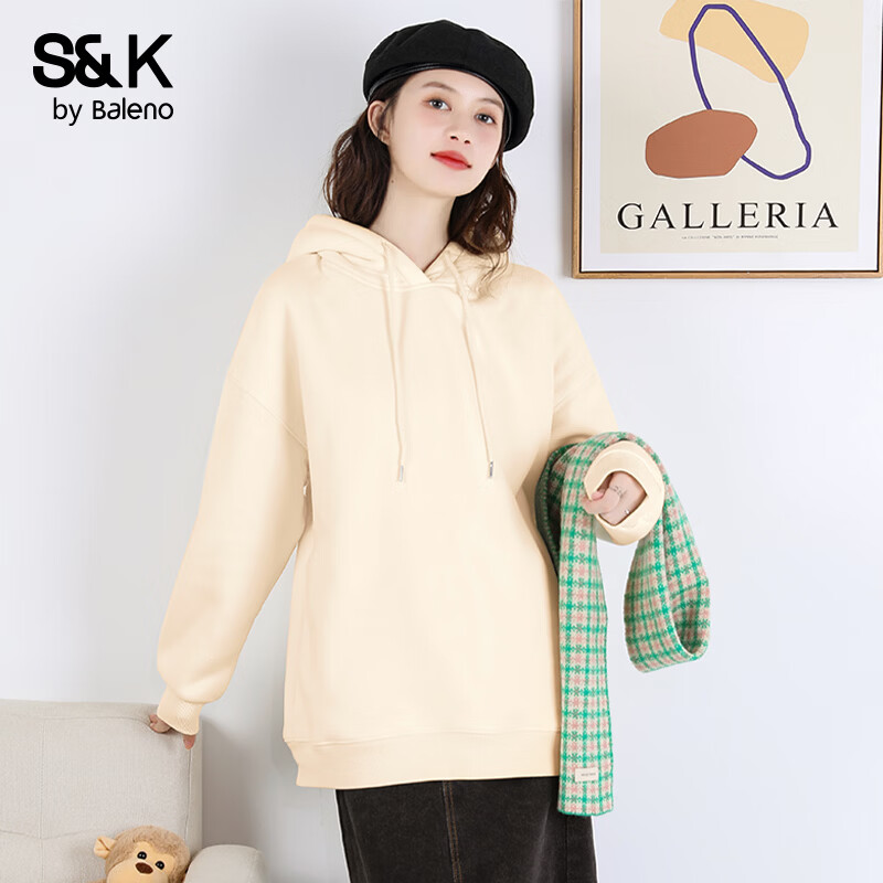 任选2件61.8包邮】班尼路 S&K系列女士加绒卫衣 杏#纯色 【重磅摇粒绒 30.9元