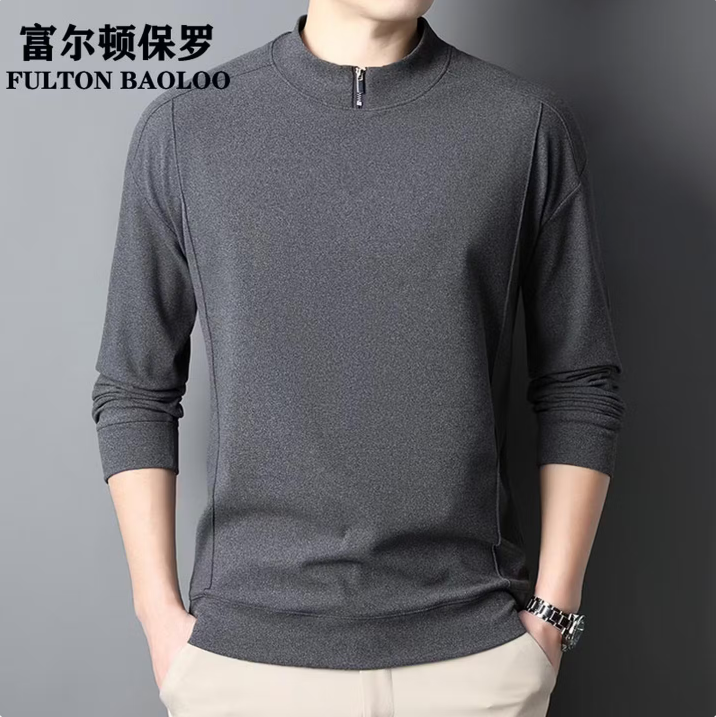 【旗舰店】FULTON BAOLOO 富尔顿保罗 男士德绒半拉链纯色T恤 灰色 L 54.9元