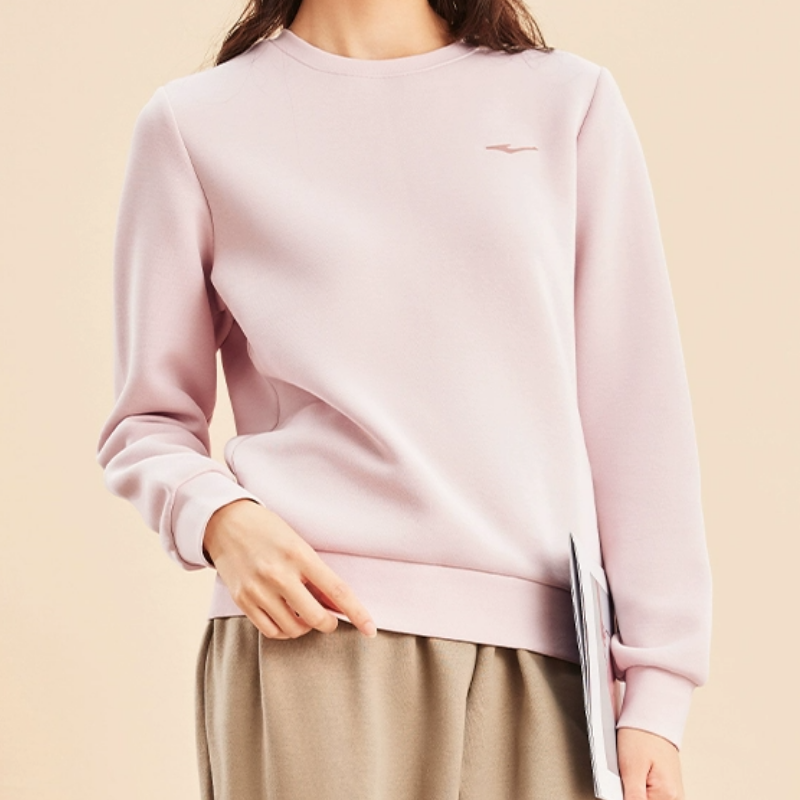 鸿星尔克加绒卫衣女款冬季新款女士运动加厚圆领长袖白色上衣女装 59元