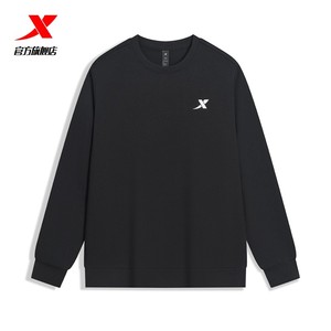 特步加绒圆领卫衣男款2025年秋季新款加厚保暖内搭长袖运动套头衫