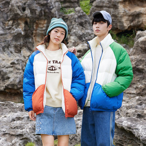 美特斯邦威面包羽绒服秋冬男女同款潮流时尚撞色拼接舒适保暖外套